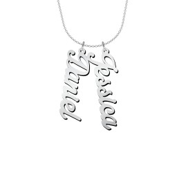Personalised Vertical 2 Names Necklace in Glamorous Font in 925 Sterling Silver