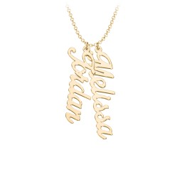 Personalised Vertical 2 Names Necklace in Glamorous Font in 10K Solid Yellow Gold