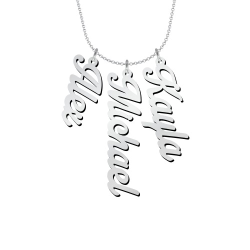 Personalised Vertical 3 Names Necklace in Glamorous Font