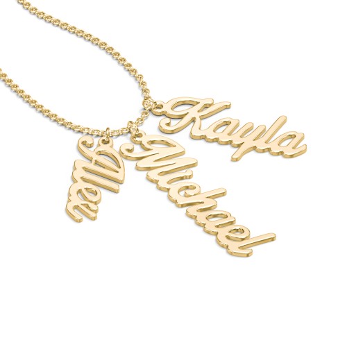 Personalised Vertical 3 Names Necklace in Glamorous Font