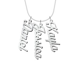 Personalised Vertical 3 Names Necklace in Glamorous Font in 925 Sterling Silver