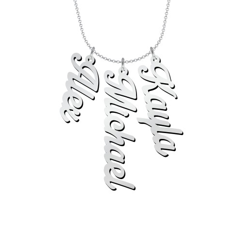 Personalised Vertical 3 Names Necklace in Glamorous Font – Sterling Silver