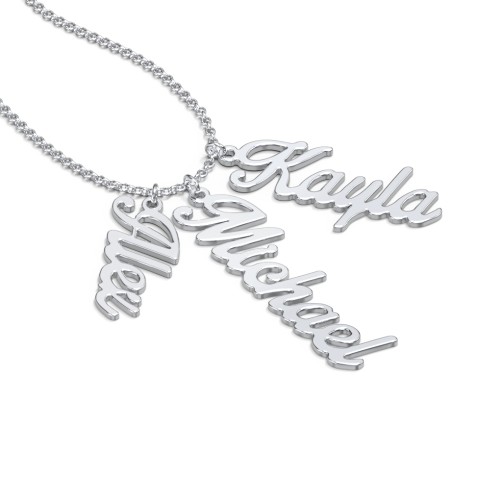 Personalised Vertical 3 Names Necklace in Glamorous Font – Sterling Silver