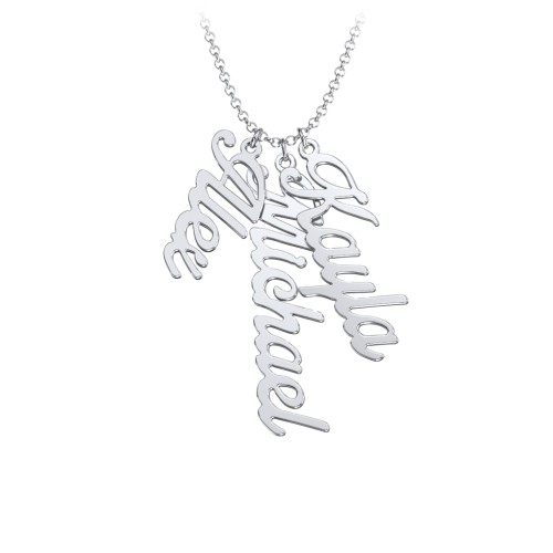 Personalised Vertical 3 Names Necklace in Glamorous Font – Sterling Silver