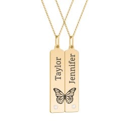 Engravable Butterfly Bar Necklace Set with Birthstones