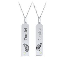 Engravable Butterfly Bar Necklace Set with Birthstones