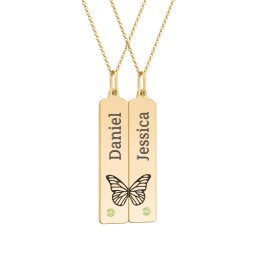 Engravable Butterfly Bar Necklace Set with Birthstones