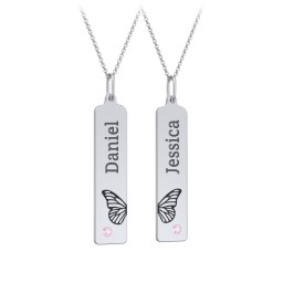 Engravable Butterfly Bar Necklace Set with Birthstones
