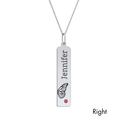 Engravable Butterfly Bar Necklace Set with Birthstones
