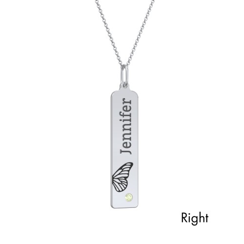 Engravable Butterfly Bar Necklace Set with Birthstones – Sterling Silver with Peridot