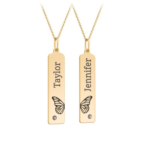 Engravable Butterfly Bar Necklace Set with Birthstones