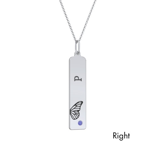 Engravable Butterfly Bar Necklace Set with Birthstones – Sterling Silver with Amethyst and Blue Sapphire