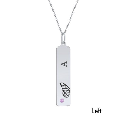 Engravable Butterfly Bar Necklace Set with Birthstones – Sterling Silver with Amethyst and Blue Sapphire