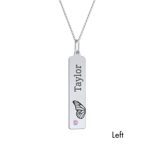 Engravable Butterfly Bar Necklace Set with Birthstones – Sterling Silver with Amethyst and Blue Sapphire