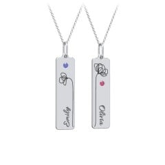 Engravable Floral Bar Necklace Set with Birthstones