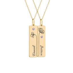 Engravable Floral Bar Necklace Set with Birthstones