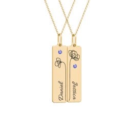 Engravable Floral Bar Necklace Set with Birthstones