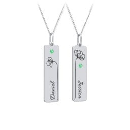 Engravable Floral Bar Necklace Set with Birthstones
