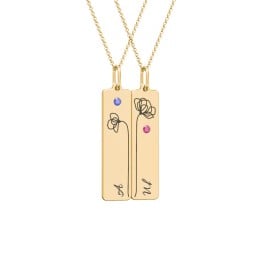 Engravable Floral Bar Necklace Set with Birthstones