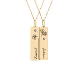 Engravable Floral Bar Necklace Set with Birthstones