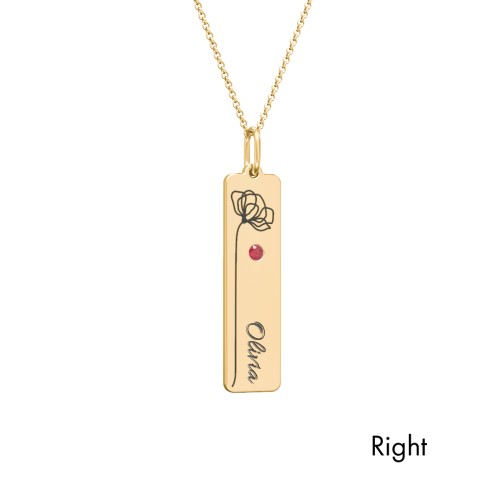 Engravable Floral Bar Necklace Set with Birthstones – 10K Yellow Gold with Blue Sapphire and Garnet