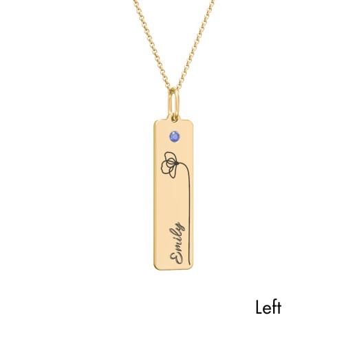 Engravable Floral Bar Necklace Set with Birthstones – 10K Yellow Gold with Blue Sapphire and Garnet