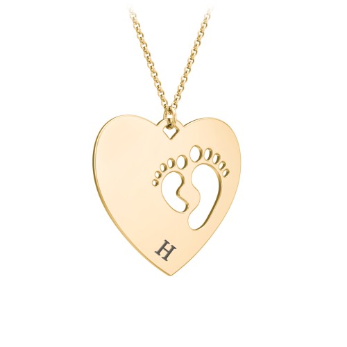 Engravable Heart with Baby Feet Cutouts Pendant – 18K Gold Plated Silver