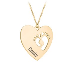 Engravable Heart with Baby Feet Cutouts Pendant in 10K Solid Yellow Gold