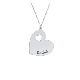 Engravable Heart In Heart Necklace with Heart Cutouts in 925 Sterling Silver