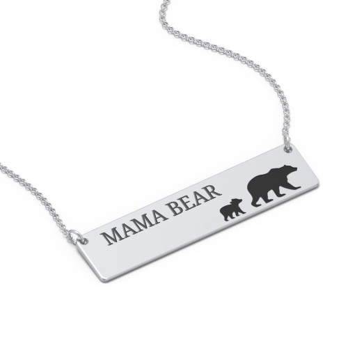 Engravable Mama Bear Bar Necklace with 1 Cub – Sterling Silver