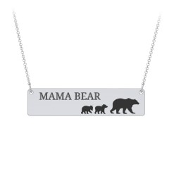 Engravable Mama Bear Bar Necklace with 2 Cubs – Sterling Silver