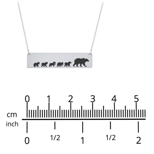Engravable Mama Bear Bar Necklace with 2 Cubs – Sterling Silver