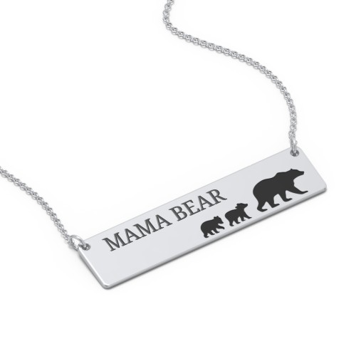 Engravable Mama Bear Bar Necklace with 2 Cubs – Sterling Silver