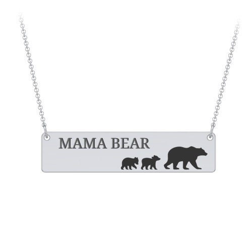 Engravable Mama Bear Bar Necklace with 2 Cubs – Sterling Silver