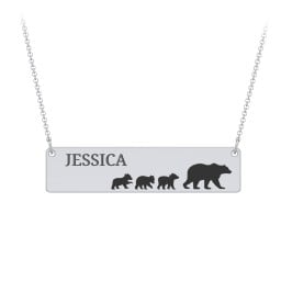 Engravable Mama Bear Bar Necklace with 3 Cubs
