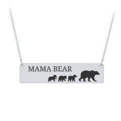 Engravable Mama Bear Bar Necklace with 3 Cubs – Sterling Silver