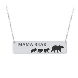 Engravable Mama Bear Bar Necklace with 3 Cubs in 925 Sterling Silver