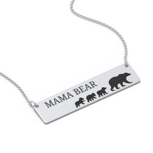 Engravable Mama Bear Bar Necklace with 3 Cubs – Sterling Silver