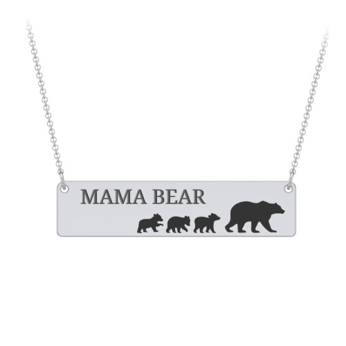 Engravable Mama Bear Bar Necklace with 3 Cubs – Sterling Silver