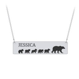 Engravable Mama Bear Bar Necklace with 5 Cubs