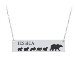 Engravable Mama Bear Bar Necklace with 5 Cubs in 925 Sterling Silver