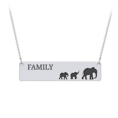 Engravable Mama Elephant Bar Necklace with 2 Calves – Sterling Silver