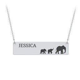 Engravable Mama Elephant Bar Necklace with 2 Calves in 925 Sterling Silver