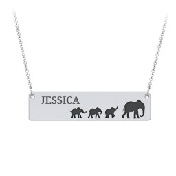 Engravable Mama Elephant Bar Necklace with 3 Calves in 925 Sterling Silver