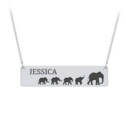 Engravable Mama Elephant Bar Necklace with 4 Calves in 925 Sterling Silver