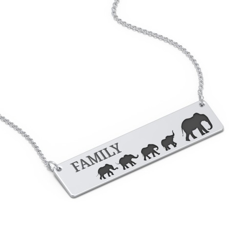 Engravable Mama Elephant Bar Necklace with 4 Calves – Sterling Silver