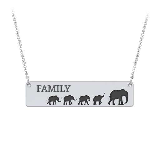 Engravable Mama Elephant Bar Necklace with 4 Calves – Sterling Silver