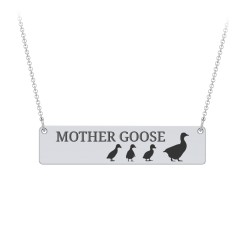 Engravable Mama Goose Bar Necklace with 3 Goslings – Sterling Silver