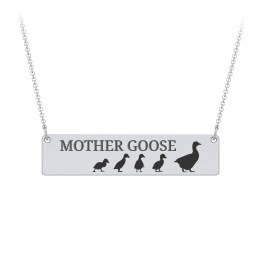 Engravable Mama Goose Bar Necklace with 4 Goslings in 925 Sterling Silver
