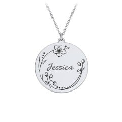 Engravable Floral Disc Necklace